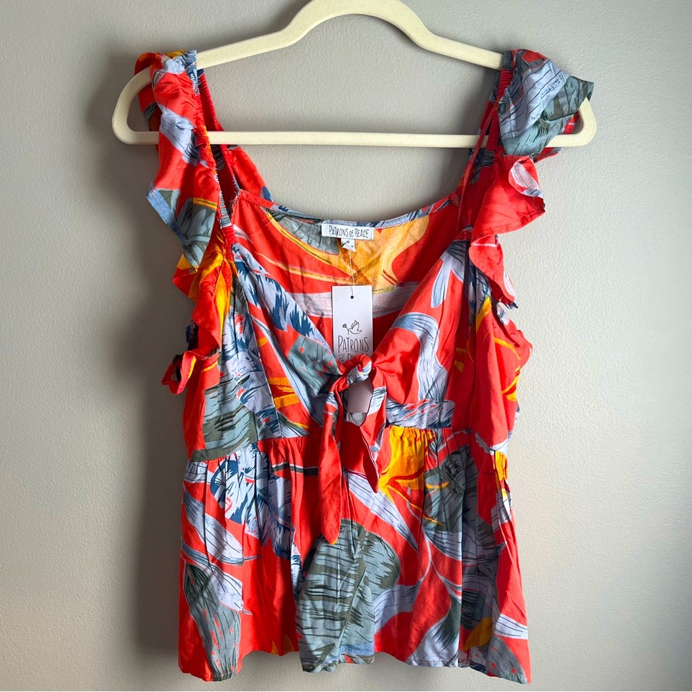 Tropical Ruffled Cut Out Top